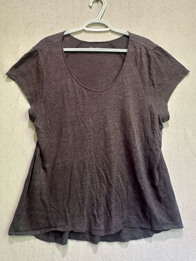Garnet Hill Brown 100% Linen Classic Scoop Neck Women’s Top Sz L Cap Sleeves